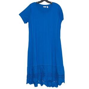 LOGO Lori Goldstein Lavish Blue Floral Lace Midi Dress S Boho Lagenlook Coastal